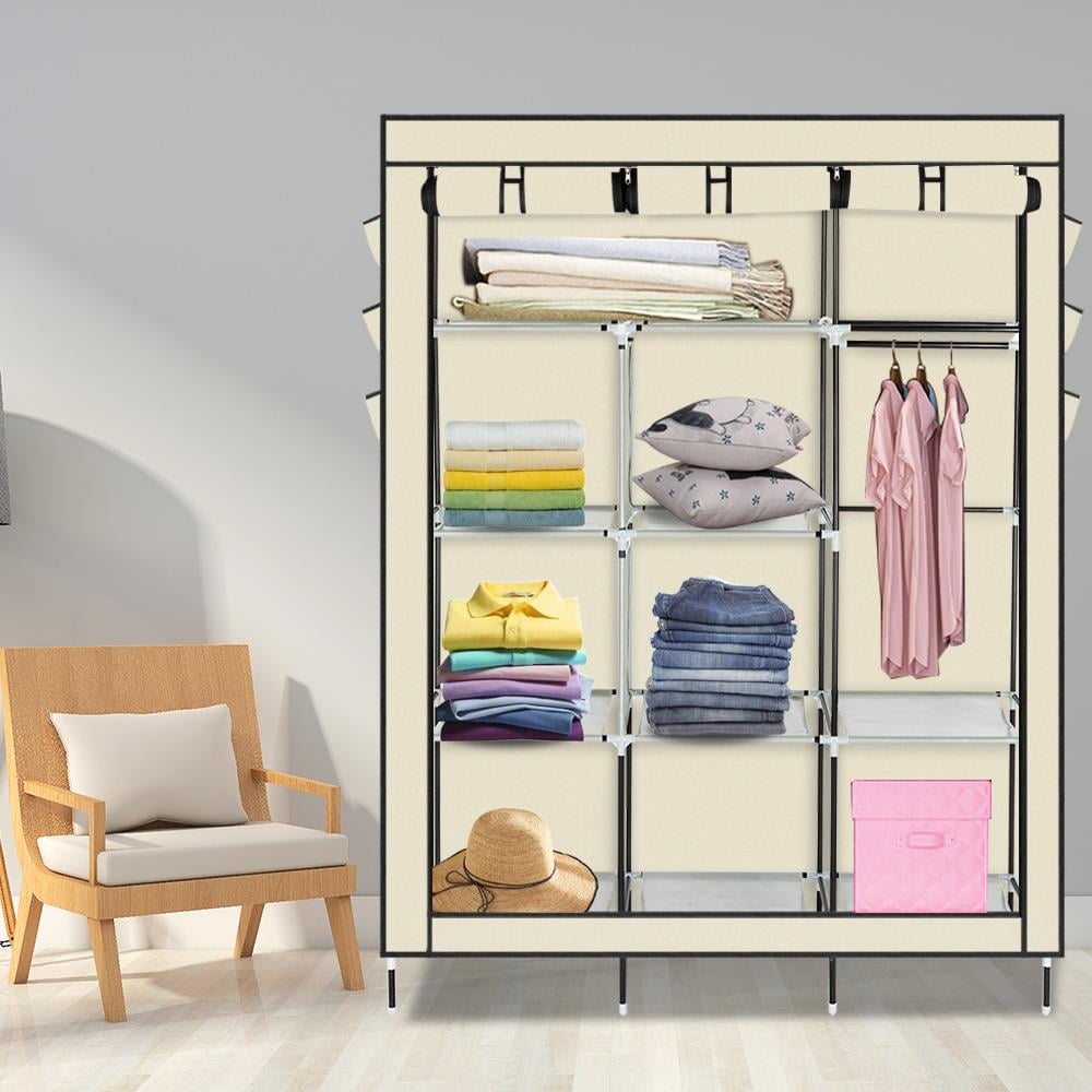 69" Portable Closet Wardrobe Clothes Rack Storage Organizer With Shelf Gray US 