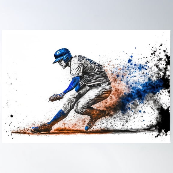 Sports Baseball Player Running To Base Poster Wall Art, Modern Wall Decor For Living Room Bedroom, 8x12 UNFRAMED