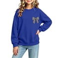 thumbnail image 2 of Risckoth Girl's Leopard Bow Print Crew Neck Sweatshirt, Long Sleeve Solid Casual Fall Winter Pullover, 2 of 7