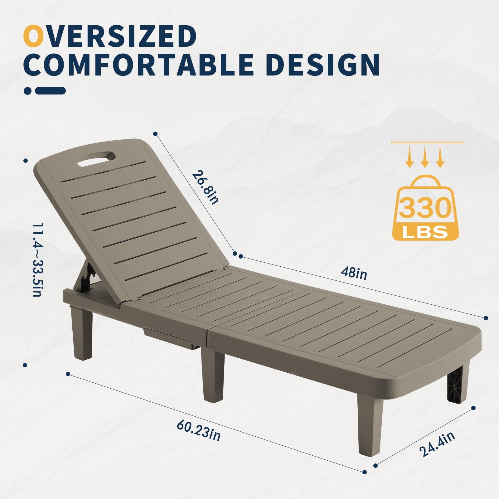 ELPOSUN Oversized Outdoor Chairse Lounge Chair, 5-Level Adjustment Backrest, Extra Widen Chaise with Cup Holder Easy Assembly for Pool Beach Garden