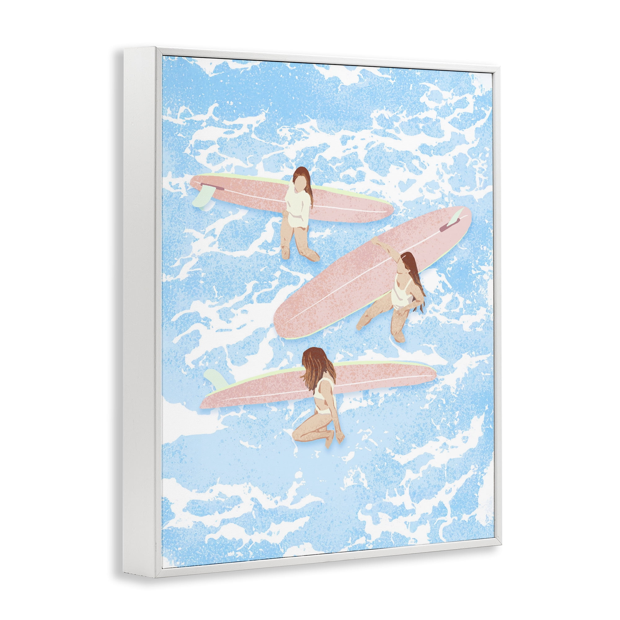 Surfing Girls Trio White Framed Giclee Art, design by Ziwei Li