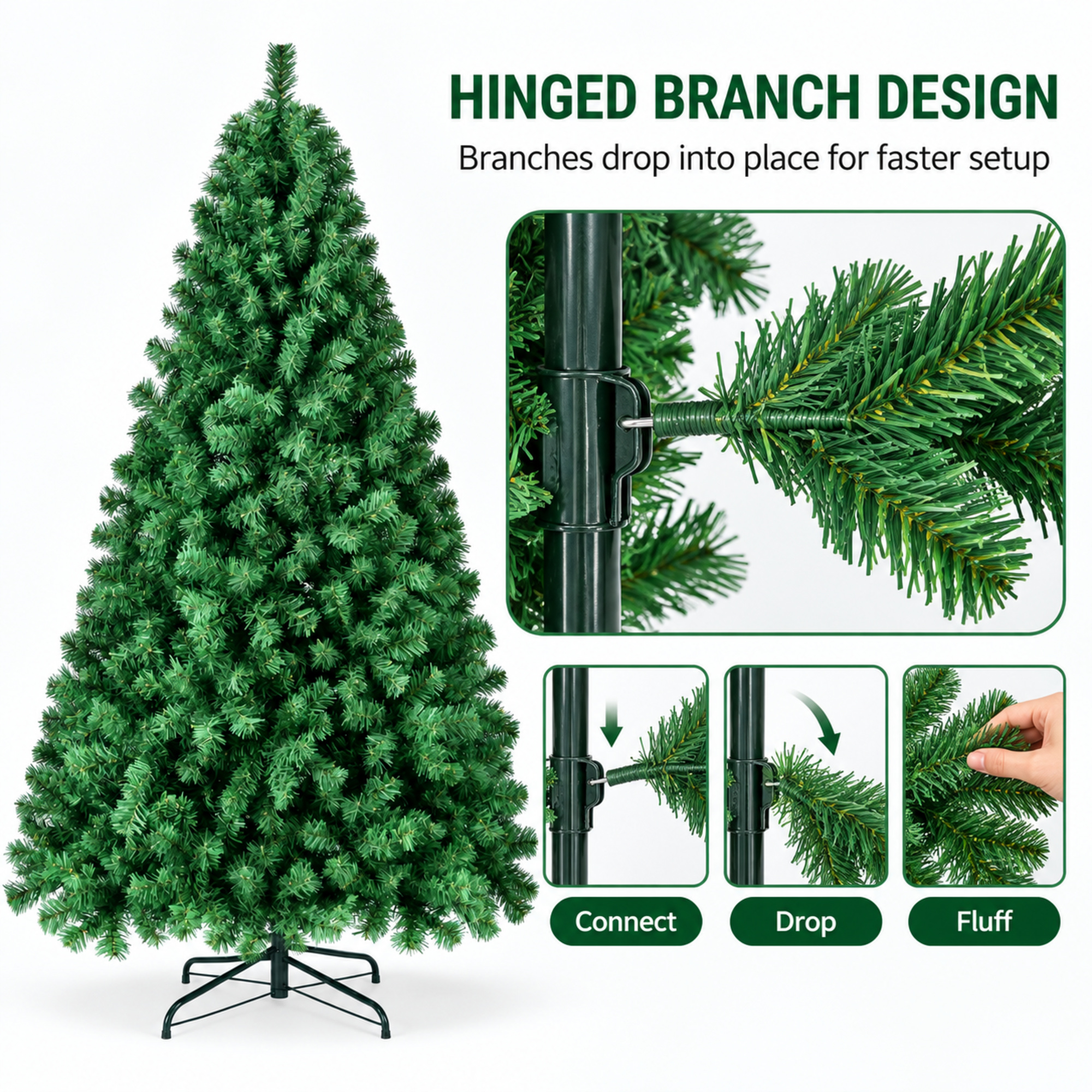 Vebreda 6' Artificial Hinged Christmas Tree, 1,000 Branch Tips, Green photo 3