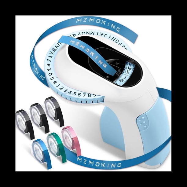 Impresora de Etiquetas en Relieve E975 MáQuina Impresora de Etiquetas en Relieve 3D con 6 Rollos de Cintas en Relieve, Impresora PortáTil, Azul