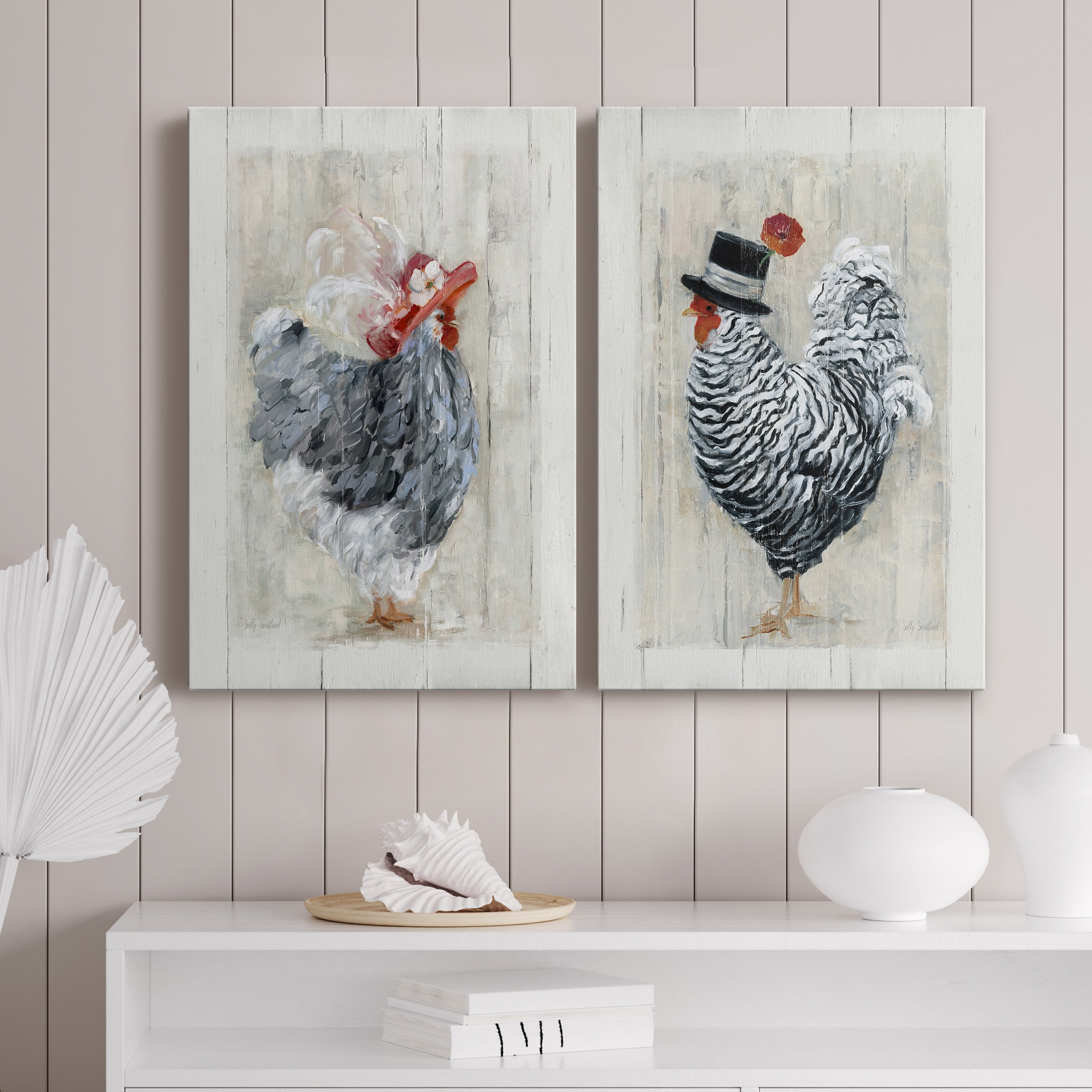 Sunday Best Hen Premium Gallery Wrapped Canvas - Ready to Hang - Set of 2 - 24 x 36 Each