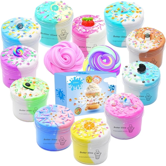 Butter Slime Kit, 11-Pack Two-Toned Fidget Toy Set, Educational Sensory Slime for Easter Egg Fillers, Birthday Party Favors and Gifts for Kids Ages 6-12