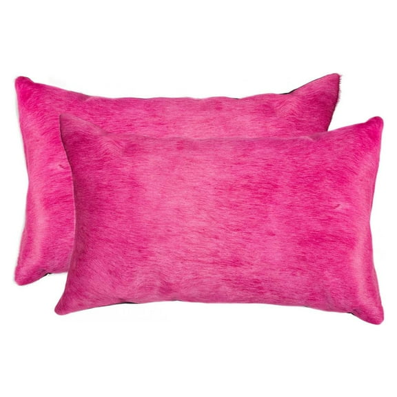 12" x 20" x 5" Fuschia Cowhide  Pillow 2 Pack