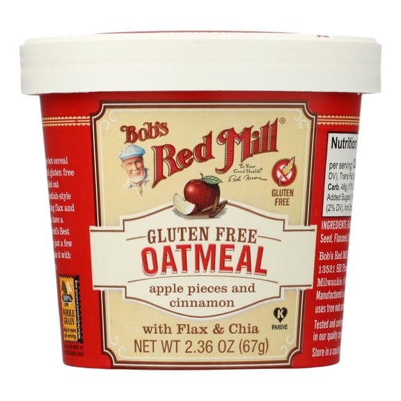 Bob's Red Mill Oatmeal Cup Apple Pieces and Cinnamon 2.36 oz Pack of 4