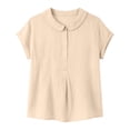 thumbnail image 7 of VBVC Women's Peter Pan Collar Short Sleeve Blouse, Ladies' Button Down Breathable Casual Top, Solid Color Loose Fit Work Shirt For Women,Beige,S-2XL, 7 of 7
