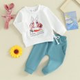 thumbnail image 2 of Bagilaanoe 2Pcs Toddler Baby Boy Easter Clothes Bunny Print Long Sleeve Sweatshirt Tops + Sweatpants 6M 12M 18M 24M 3T Kids Casual Sweatsuits Pants Set, 2 of 9