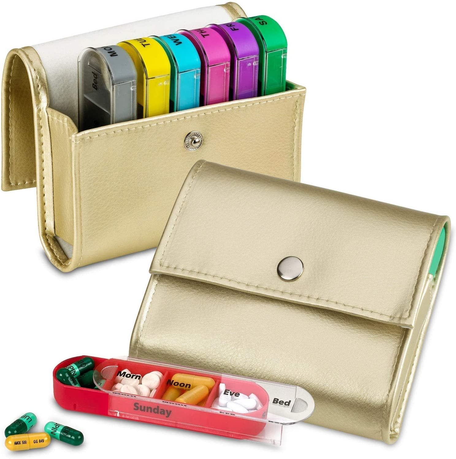 Weekly Travel Pill Organizer (Pack of 2) Medication Wallet Pill Box