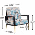 thumbnail image 6 of Retro Low Back Floral Print Velvet Accent Armchair with Gold Metal Legs & Rubberwood Frame, Wide Armrest Mid-Century Lounge Chair with Pillow Back, Sofa Chair for Living Room & Balcony, Blue Floral, 6 of 13