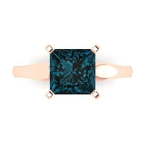 2.5 ct Princess Cut Natural London Blue Topaz Solitaire 18K Rose Gold Womens Engagement Ring