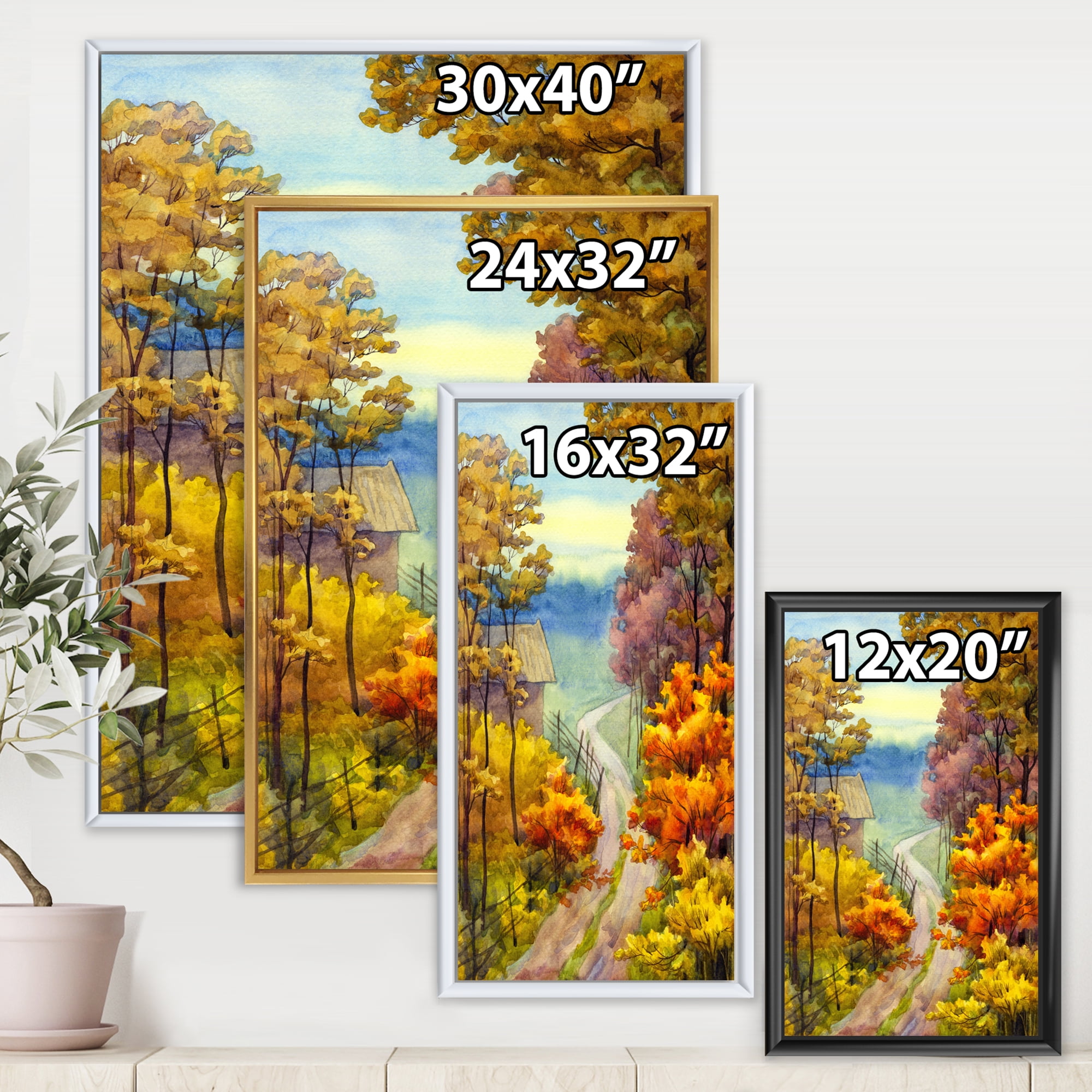 Designart 'Little Road Through VIbrant Autumn Scene' Lake House Framed Canvas Wall Art Print