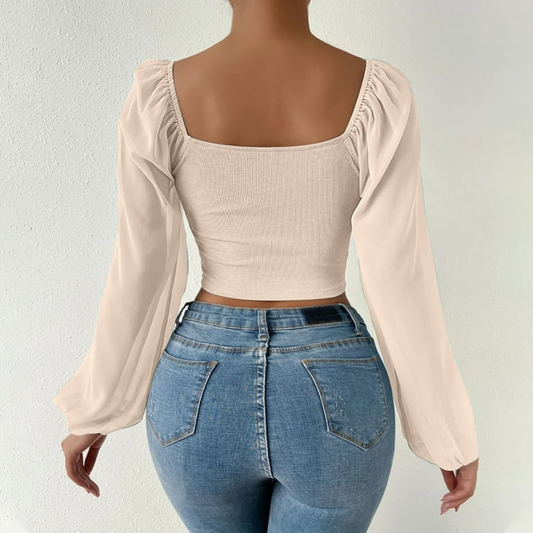 BLVB Cute Fitted Women's Mesh Long Sleeve Ruched Drawstring BLVB Cute Fitted Women's Mesh Long Sleeve Ruched Drawstring