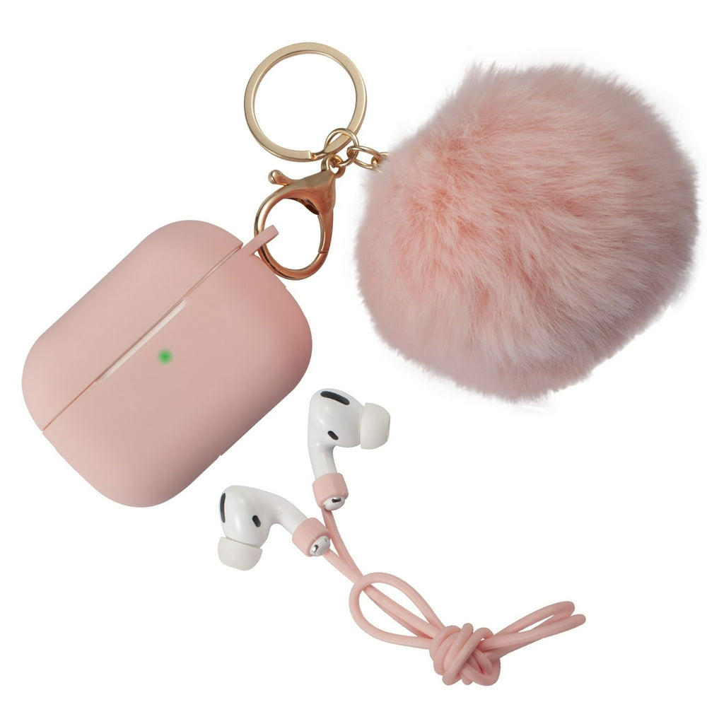 Insten Fluffy Pom Pom Case For Airpods Pro, Silicone Case with Keychain