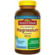 Nature Made High Absorption Magnesium Glycinate 200 mg, Supports Muscle Relaxation, Heart, Nerve, and Bone Health, 180 Capsules