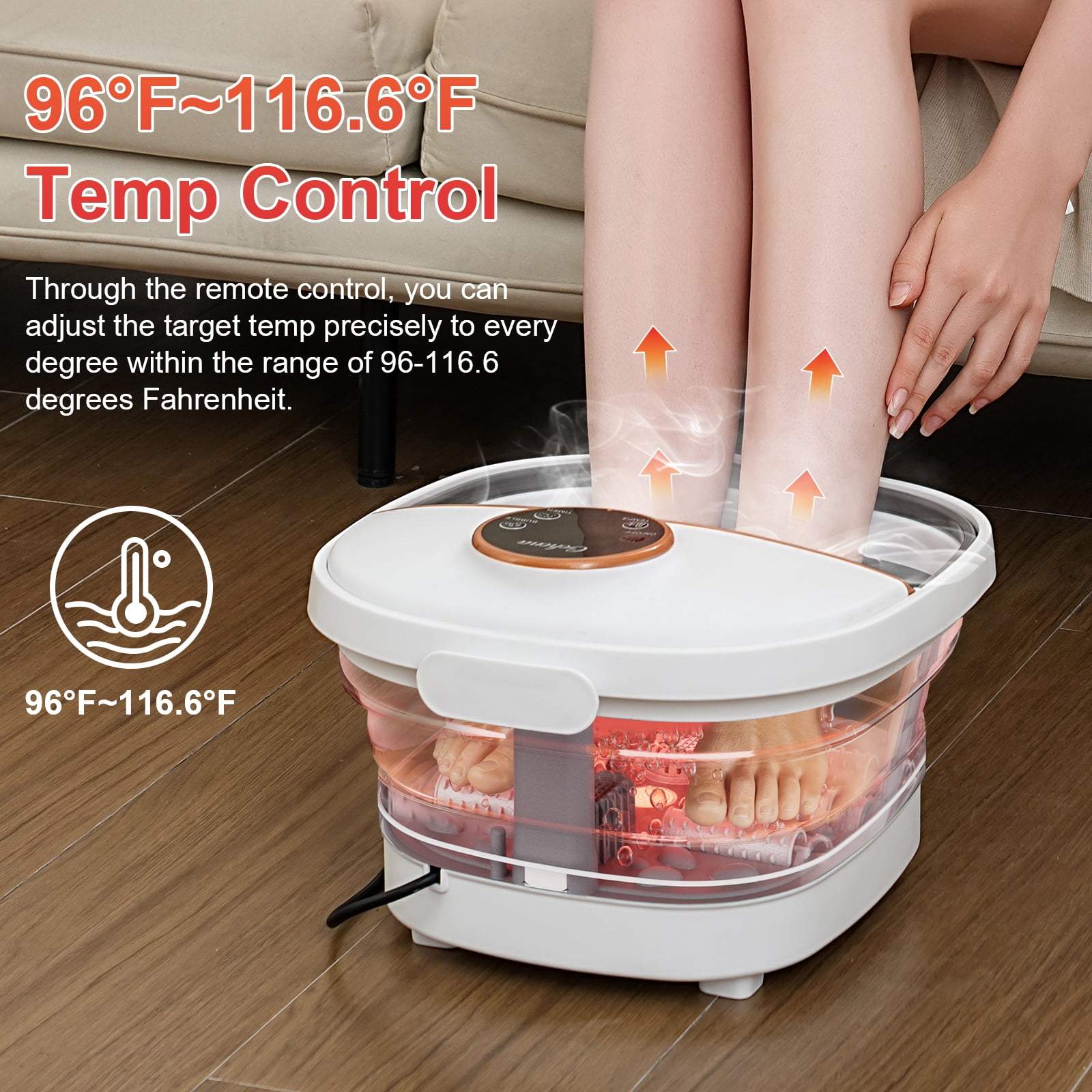 Gehona foot spa bath massager with heat｜6 Rotating Massge Rollers｜Heating & Bubble Function