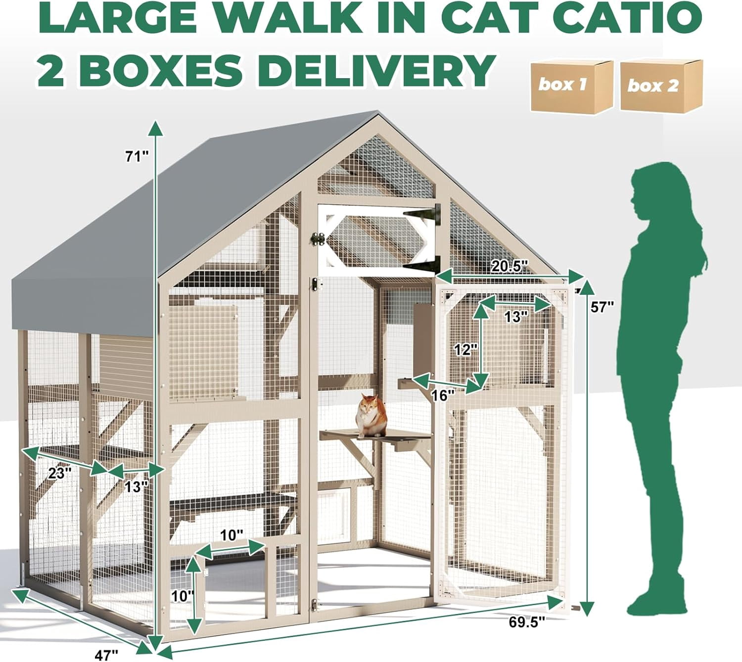 Petsblublu 71" H Cat Catio Outdoor Cat Enclosure Large Cat House with 2 Condos, 6 Platforms