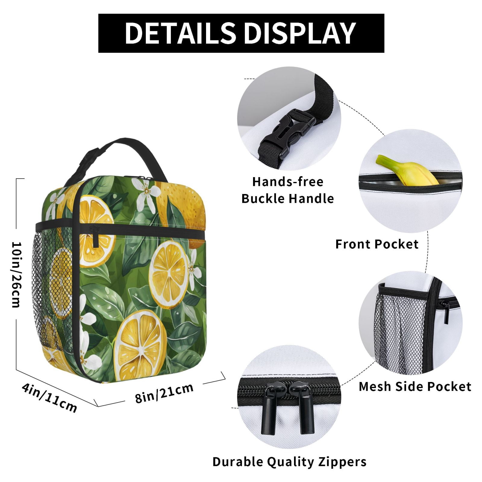Lunch Bag For Women Men Insulated Portable Lunch Box Bento Box Office Picnic Travel Cooler Bag Lemon And Leaves (4) (1)