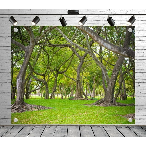 7x5ft Forest Backdrop Lush Trees Photo Backdrop Grass Backdrop Background Decoration Banner for Theme Party Wedding Birthday Baby Shower Photo Booth Studio Props
