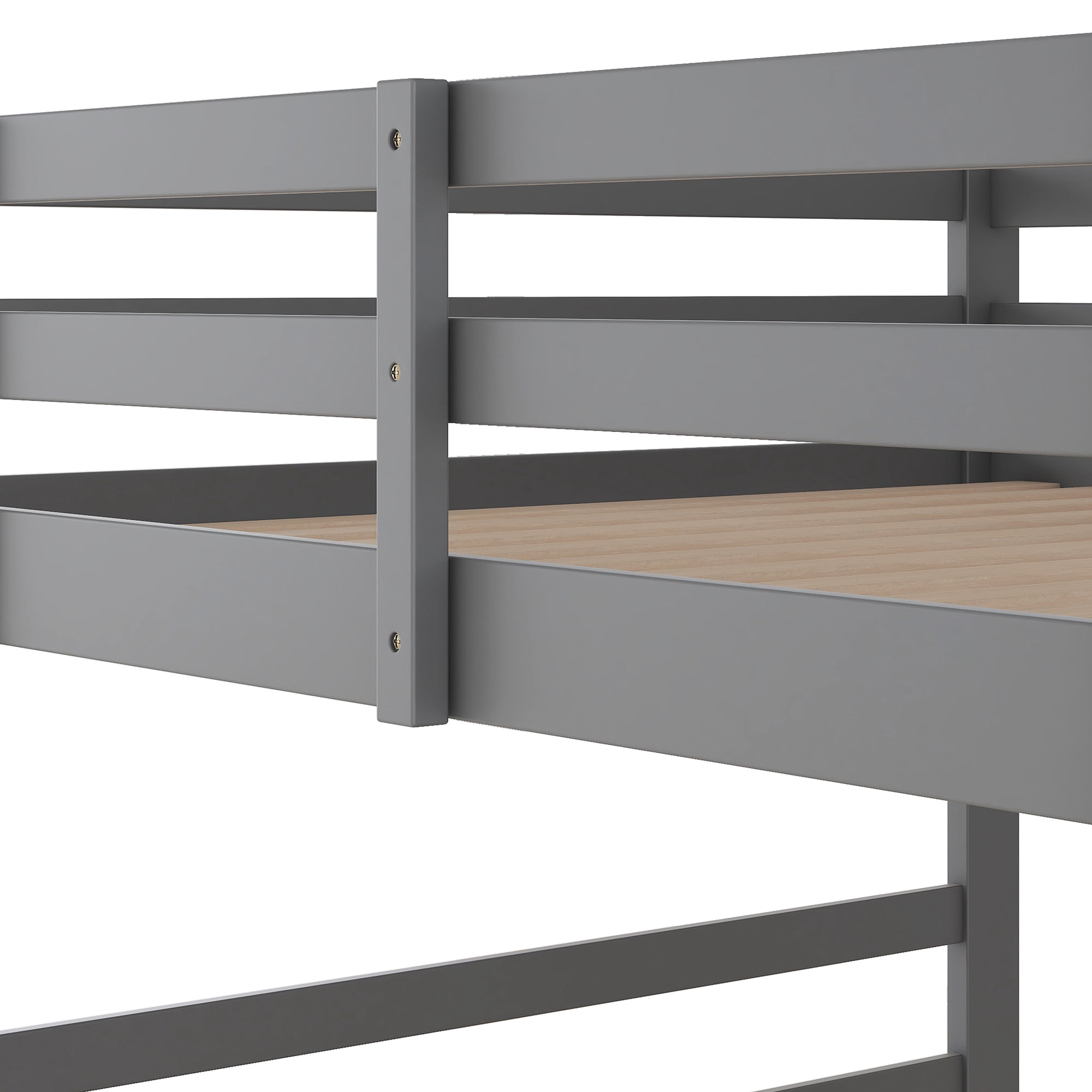 Aukfa Full Over Full Bunk Bed, Solid Wood Low Bunk Bed, Gray