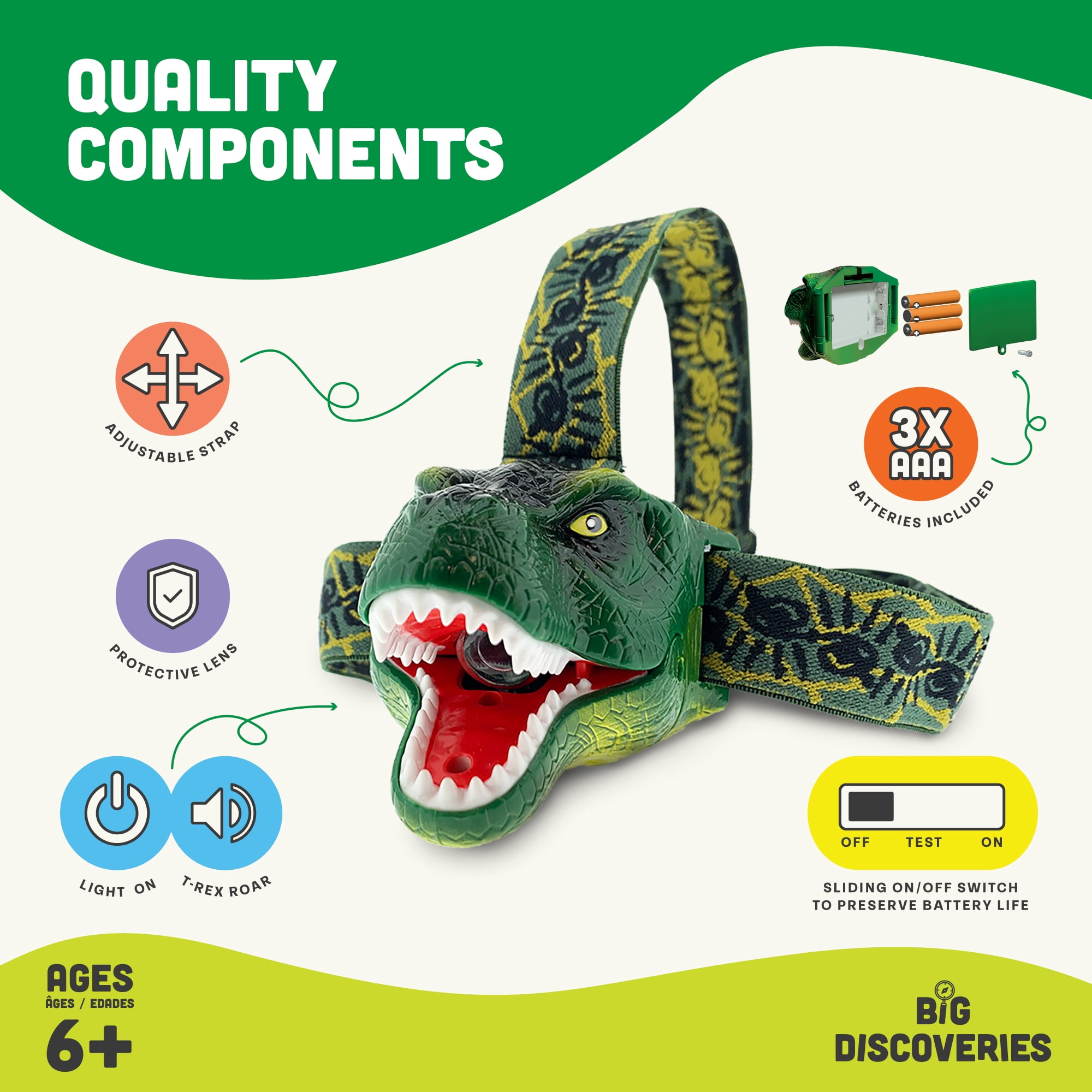 DinoBryte LED Headlamp - T-Rex Headlamp for Kids