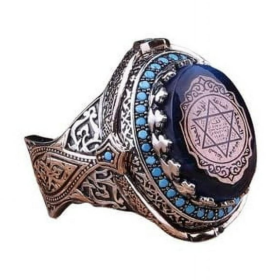 Roarsilver Seal of Solomon-Star of David Ring-Handmade Mens Ring-Agate Stone Ring-Signet Ring Mens-Jewelry Gift For Mens-Silver Rings for Men-Agate Wedding Ring | 5