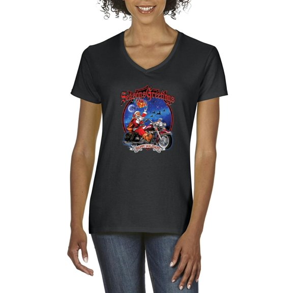 MmF - Women's T-Shirt V-Neck Short Sleeve - SEASONS GREETINGS HAPPY HOLIDAYS