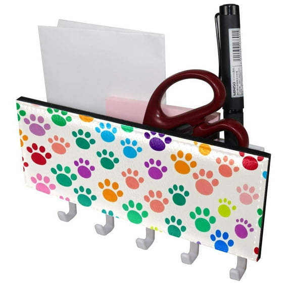 PhooArto Key Holder for Wall Decorative with 5 Key Hooks, Cute Dog Paw Footprint Pattern Holders Wall Mount Organizer with Mail Key Rack, Self Adhesive