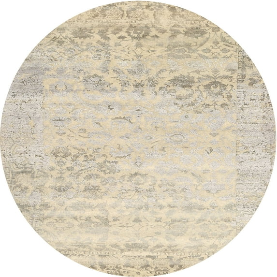 Ahgly Company Indoor Round Contemporary Light French Beige Brown Abstract Area Rugs, 7' Round