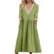 thumbnail image 1 of Vestido largo boho para mujer: vestido informal de manga corta con cuello en V, botones y bolsillos, cintura alta, 1 of 5