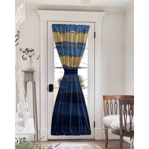 Blue Gold Wave Blackout Curtains French Door Curtains for Door Window, Summer Coastal Ocean Stripe Privacy Drapery for Patio/Sidelight Doors, 1 Panel with Tieback, 54 x 72 Inches