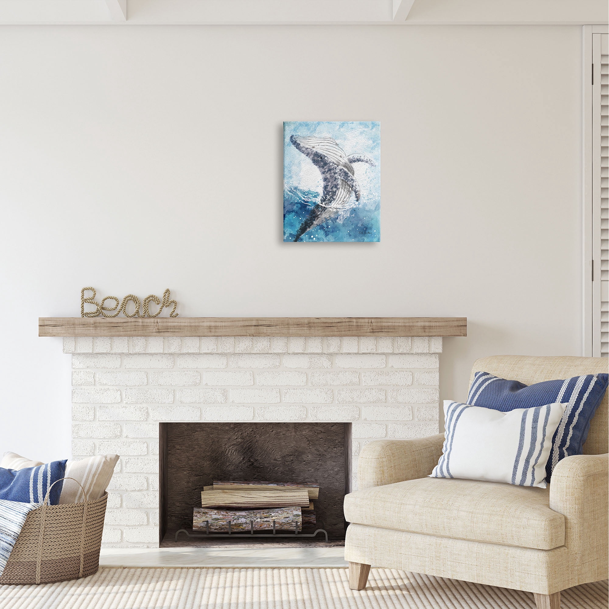 Stupell Industries Splashing Marine Whale Animals & Insects Painting Gallery Wrapped Canvas Print Wall Art, 16 x 20