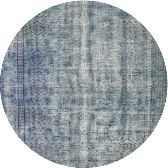 Ahgly Company Indoor Round Contemporary Blue Gray Abstract Area Rugs, 6' Round
