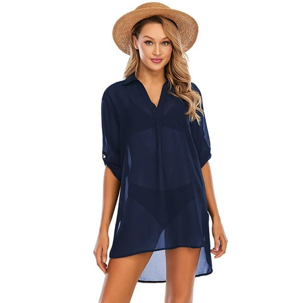 SUPERHOMUSE Women's Swimsuit Beach Cover Up Shirt Bikini Beachwear