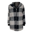 thumbnail image 4 of HANXIULIN Women's Plus Size Plaid Lined Hooded Jacket Button Up Oversized Fuzzy Coat Checkered Flannel Hoodie Jacket Gray 4XL, 4 of 4