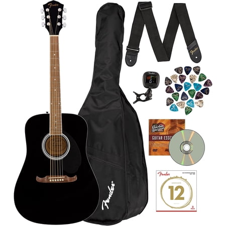Fender FA-125 Dreadnought Acoustic Guitar - Black Bundle with Gig Bag, Tuner, Strap, Strings, Picks, and Austin Bazaar Instructional DVD Black FA-125
