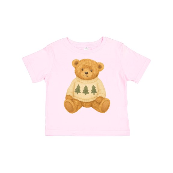 Inktastic Vintage Teddy Bear in Sweater with Christmas Trees Boys or Girls Toddler T-Shirt