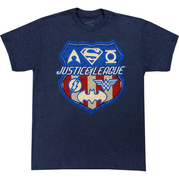 DC Comics Justice League Shield Faux Patch Men's Shirt, Medium