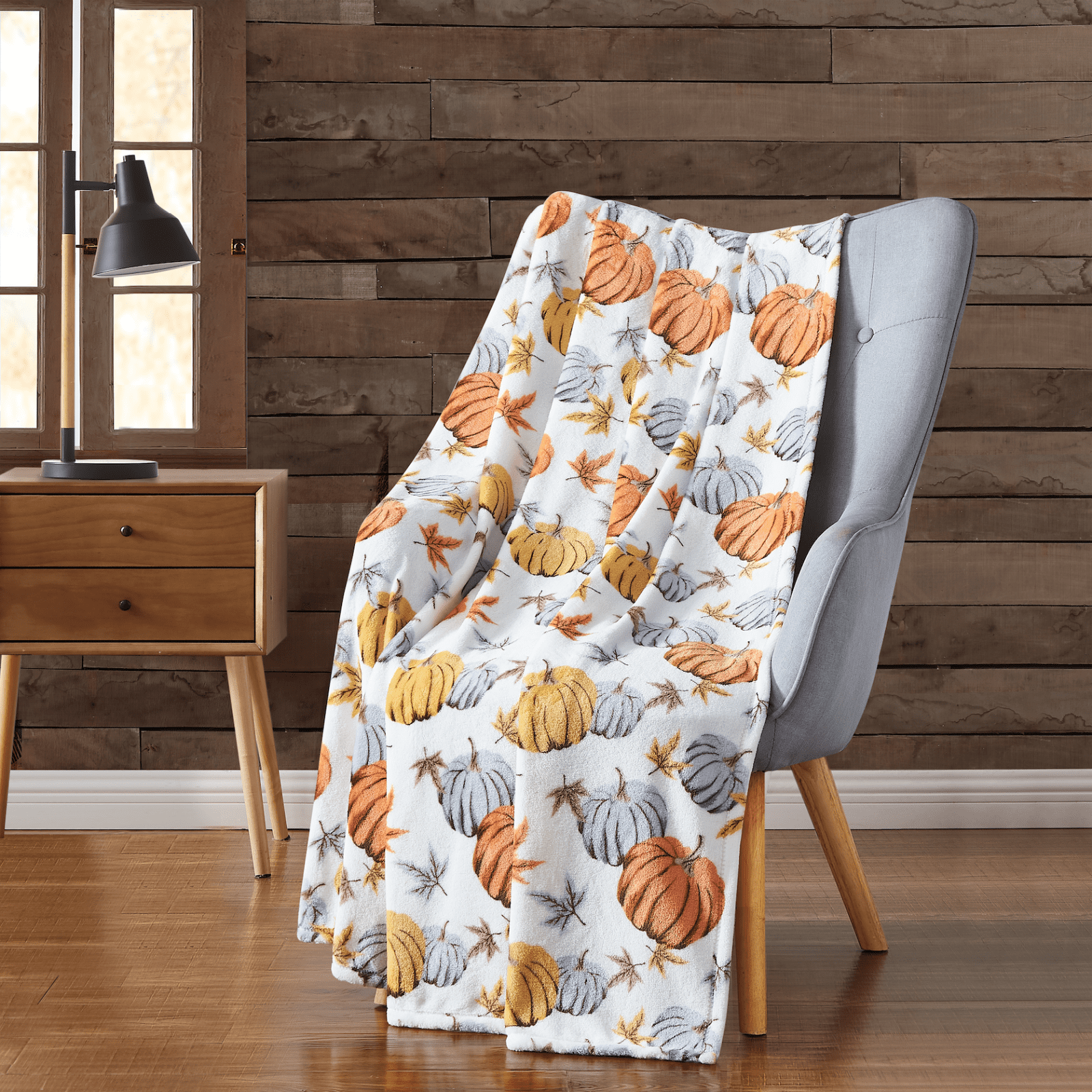 Kate Aurora Autumn Harvest Assorted Pumpkins Oversized Soft & Plush Accent Throw Blanket
