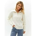 thumbnail image 4 of Women'S Sweaters Fall Winter Quarter Zip Casual Ribbed Cable Knit Pullover White One Size, 4 of 9