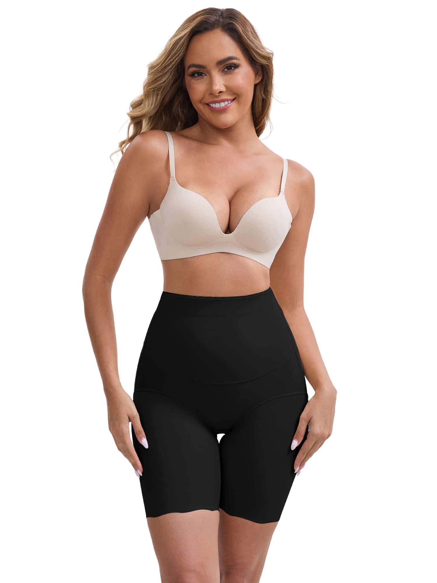 DARING DIVA Women's High Rise Tummy Control Ice Silk Seamless Boyshorts M Black