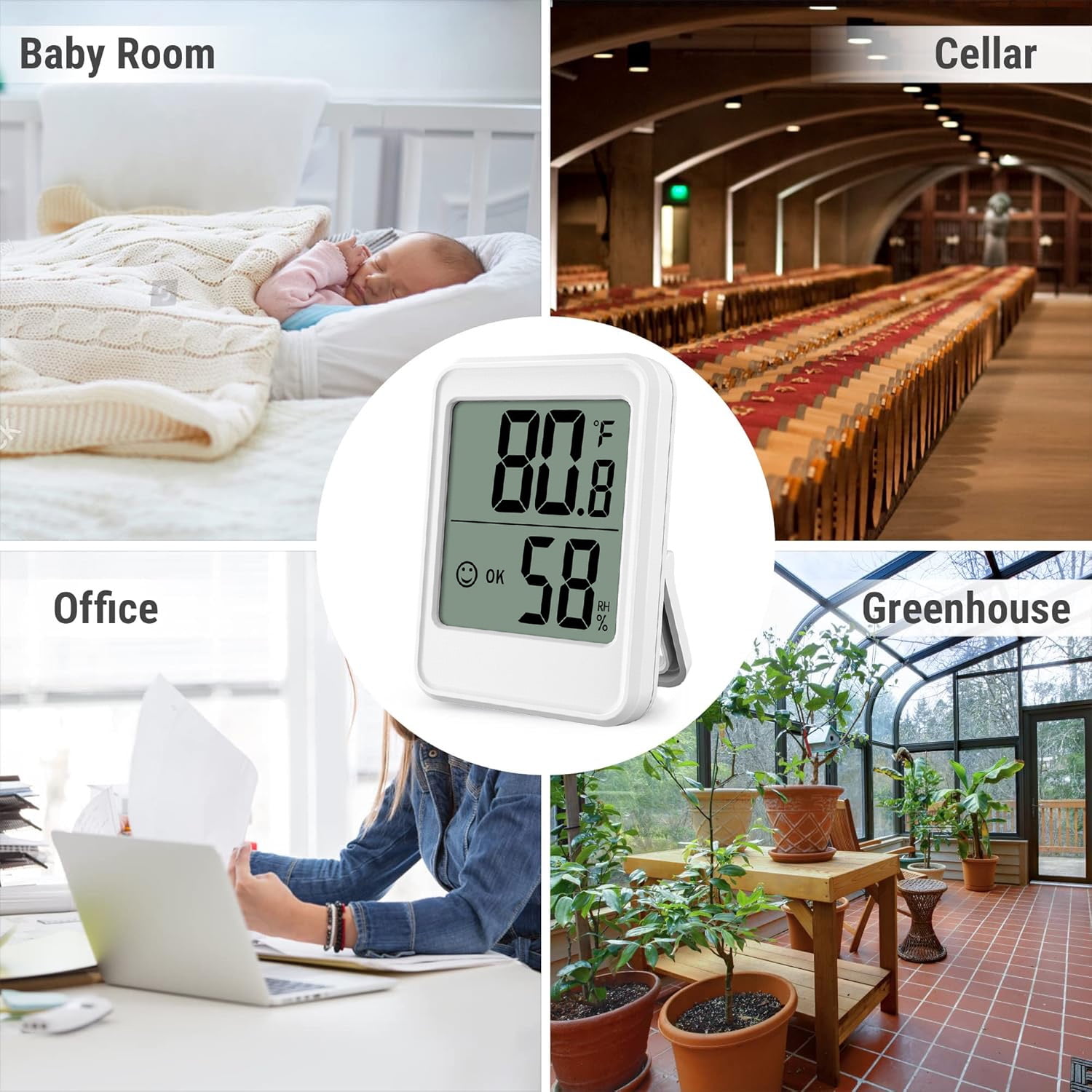 Meamaz 2-Piece Magnetic Digital Humidity Thermometer - °C/°F Convertible, Comfort Reminder, Stand/Hang Options for Home, Kitchen & Ba-by Room