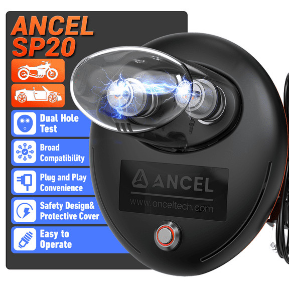 ANCEL Spark Plug Tester, Automotive Engine Ignition Coil Tester, Double Hole Testing Spark Plug Detector, Protective Cover Design, Car Ignition Analyzer Diagnostic Tool for 12V Gasoline Vehicles