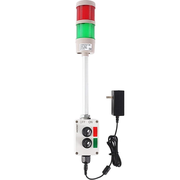 ANDONT 2-Stack LED Andon Tower Signal Light with Buzzer, Red/Green, On/Off/Flash, Plug-and-Play