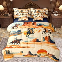 Castle Fairy Western Cowboy Twin Bedding Sets 7-Piece for Female Men,Blue Orange Bedding Comforter Set Microfiber,Exotic Style Breathable Sheet Sets,Ultra Soft Home Decor,Reversible