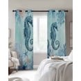 thumbnail image 4 of Coastal Seahorse Blue Blackout Curtains for Bedroom Living Room Darkening Curtains 54 Inch Long Summer Beach Nautical Coral Starfish Short Curtain for Small Window Treatment Grommet Drapes 52"x54"x2, 4 of 9