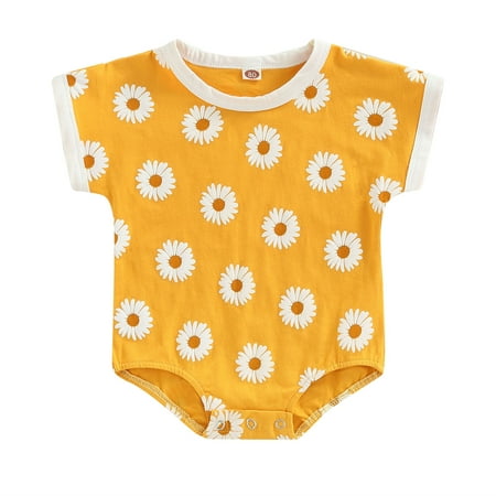 

Thaisu Baby Girls Summer Romper Cotton Short Sleeve Crew Neck Flower Print Casual Daily Bodysuit 0-2Y