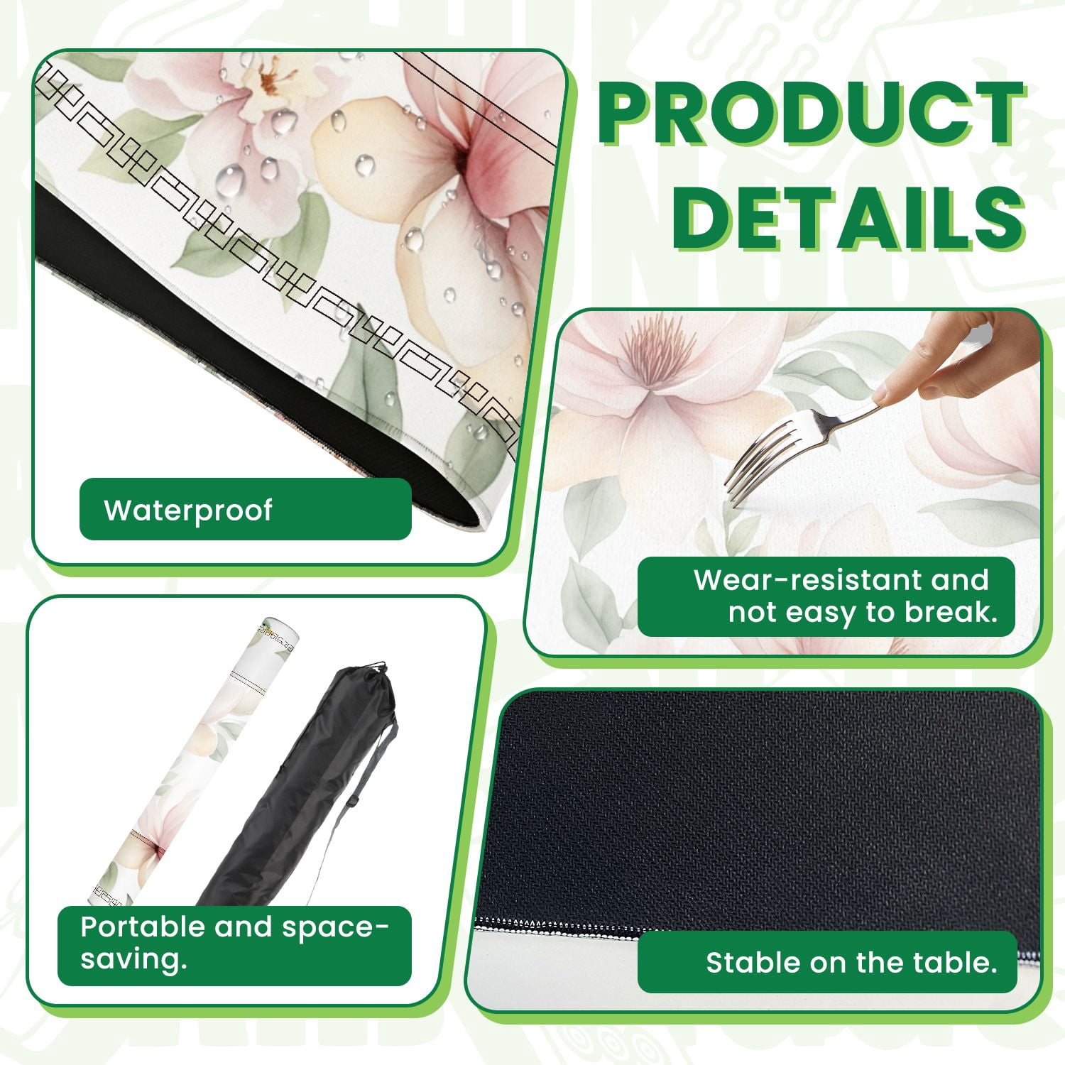 Mahjong Mat 31.5" x 31.5" Tropical watercolor exotic jungle plants leaves flowers pastel color Non-Slip Noise Reduction American Mahjong Tiles Table Cover for Dominoes Poker Card Board Games Gift