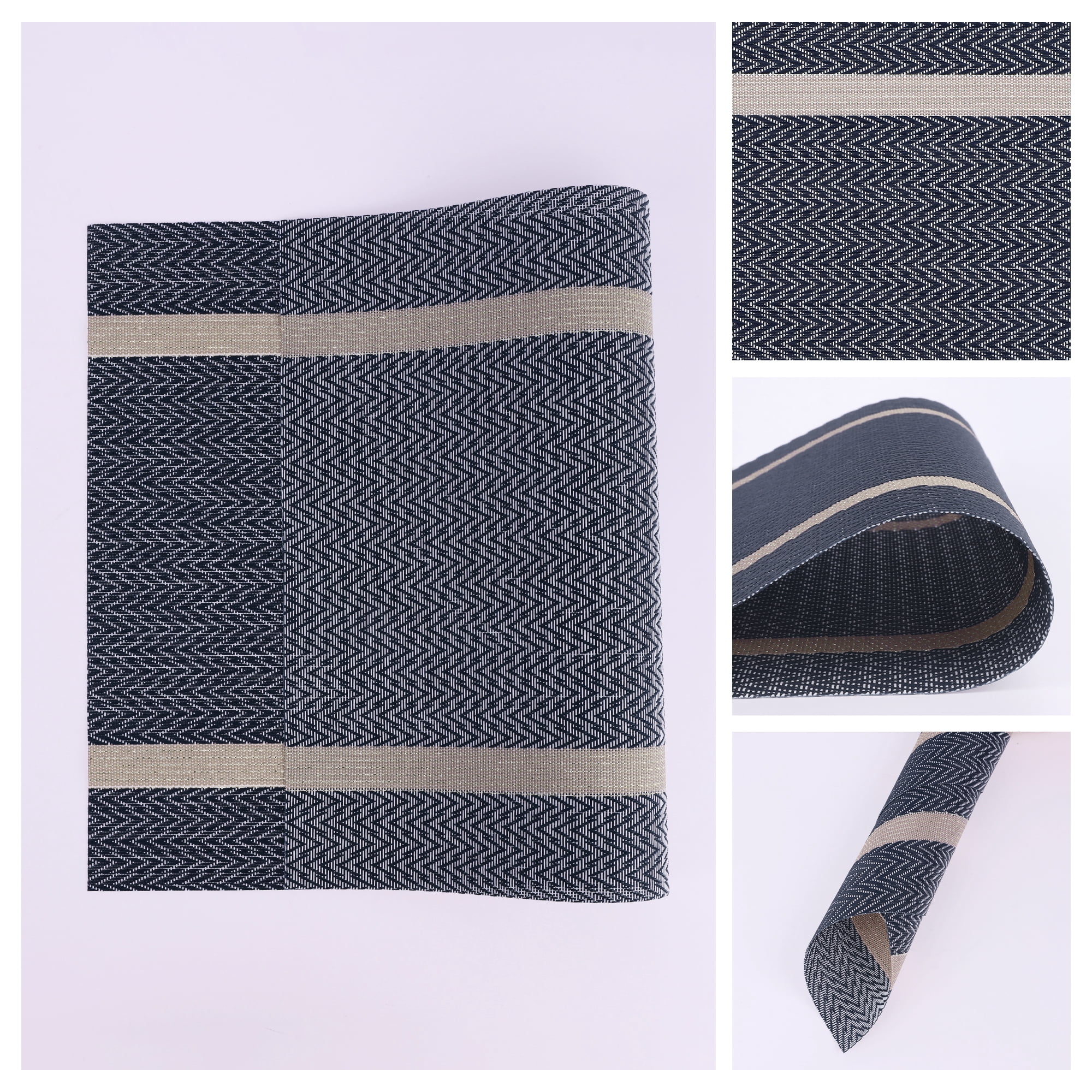 Unique Bargains Set of 8 Vinyl Placemats for Kitchen Washable Table Placemats Dark Blue